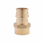 Brass PEX adapter with 1-1/2 inch barbed inlet and 1-1/2 inch female threaded outlet.