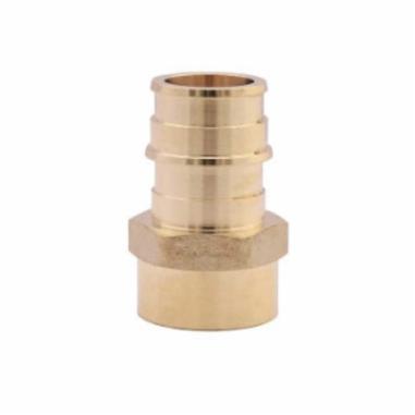 Brass PEX adapter with 1-1/2 inch barbed inlet and 1-1/2 inch female threaded outlet.