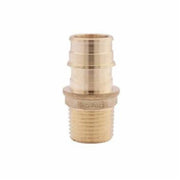 Brass adapter with ribbed PEX connection on top and threaded male port on bottom.