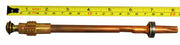 Brass stem assembly with threaded fittings at both ends, measured against ruler showing approximately 4 inches length.