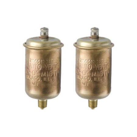Two brass cylindrical auto-vent valves with threaded bases and top vents.