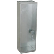Stainless steel mounting frame with open interior and electrical component mounted on back panel.