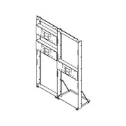 Metal mounting frame with two horizontal shelves and vertical supports for bi-level in-wall installation.