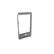 Stainless steel mounting frame with vertical sides, horizontal top bar, and bottom base plate with mounting holes.