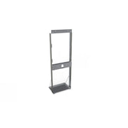 Metal mounting frame with two rectangular openings and a base platform for bi-level bottle filling station installation.