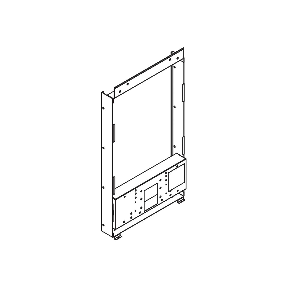 Metal mounting frame with rectangular opening and mounting holes for wall installation.