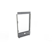 Metal mounting frame with rectangular opening and mounting holes for in-wall bottle filling station installation.