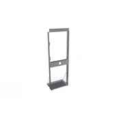Gray metal mounting frame with vertical sides, horizontal crossbars, and base platform for in-wall bottle filling station ins