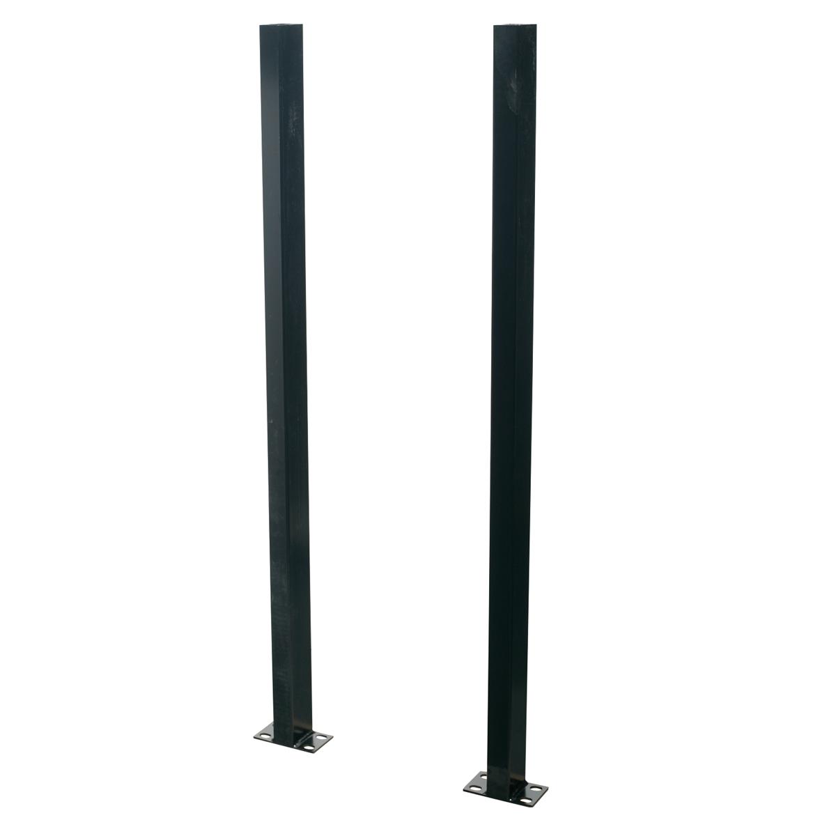 Pair of vertical black steel support legs with mounting plates at the base.