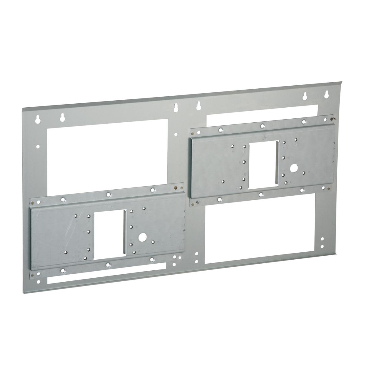 Stainless steel mounting plate with multiple rectangular openings and mounting holes for wall installation.
