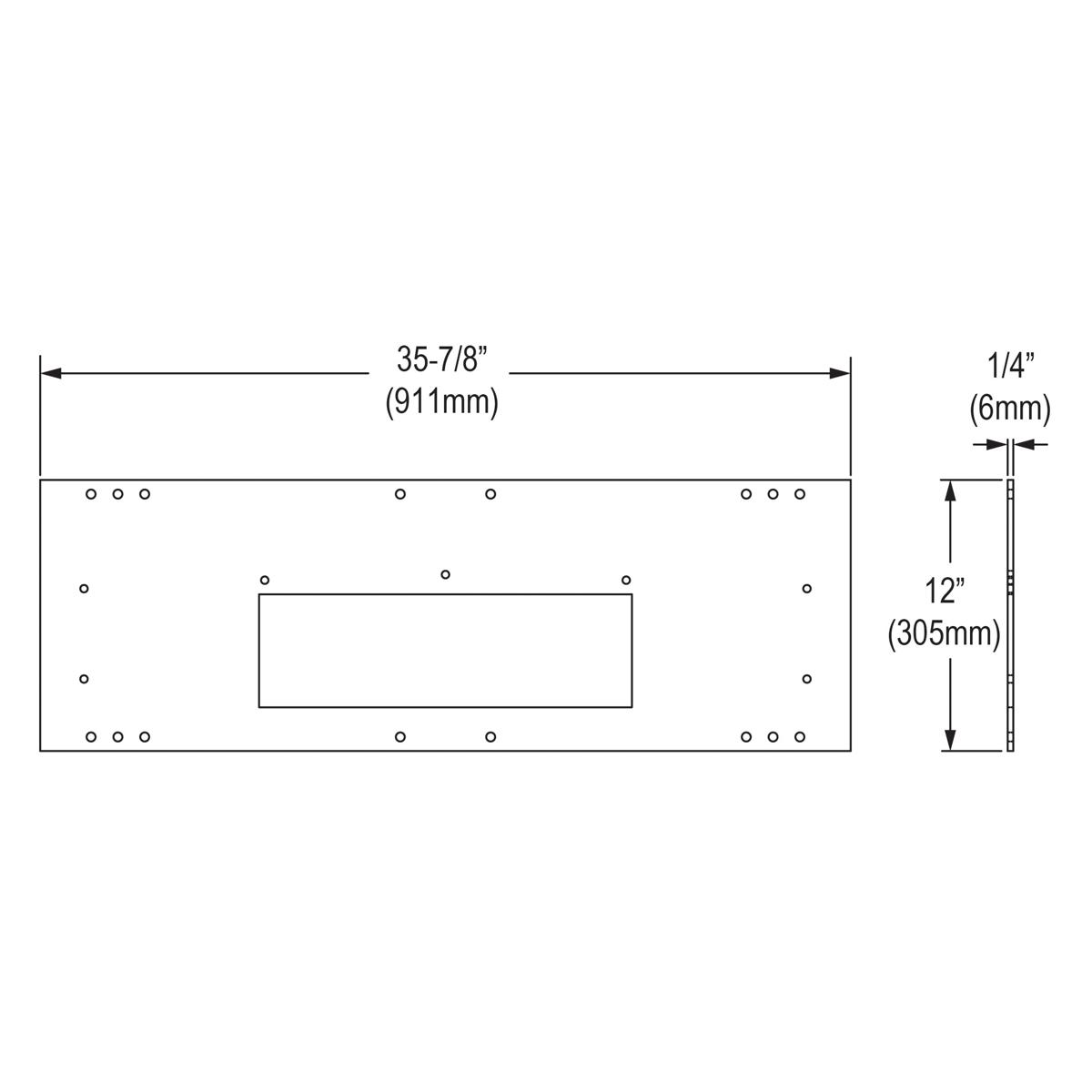 Rectangular mounting plate with dimensions 35-7/8" x 12" and multiple mounting holes arranged around perimeter.