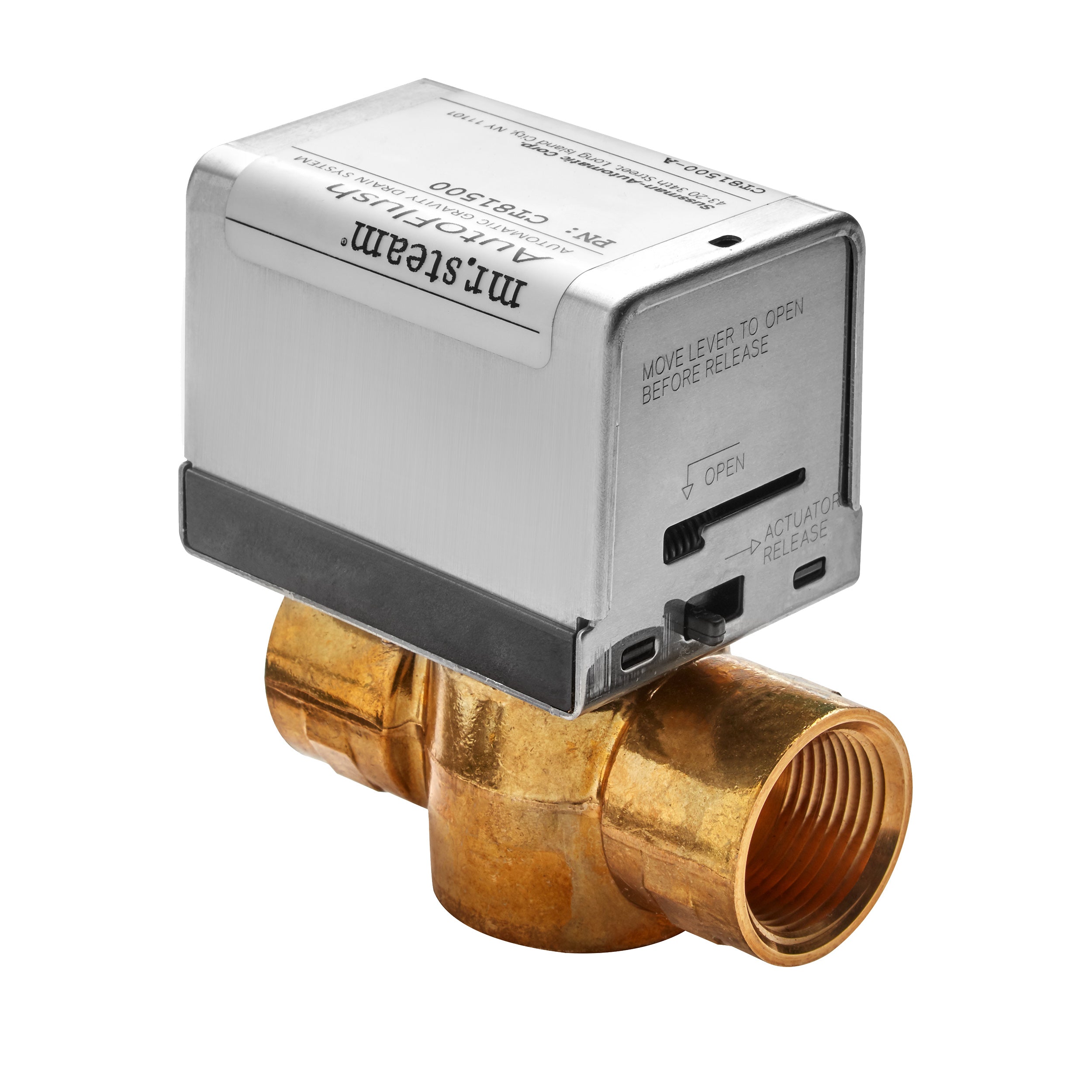 Mr. Steam CT81500 Max AutoFlush System with white control unit mounted on brass valve body.
