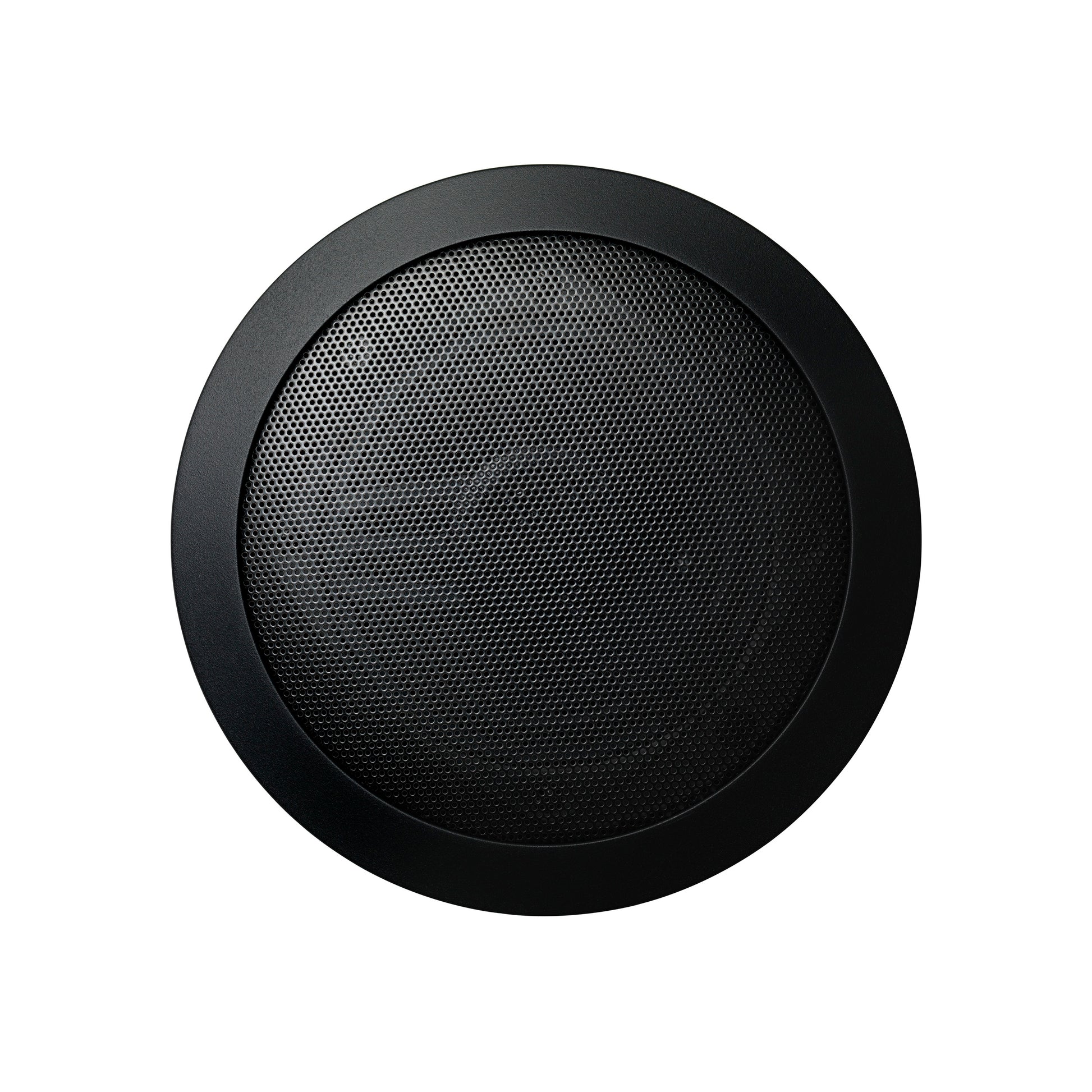 Round black audio speaker with mesh grille and dark outer ring.