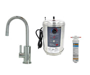 Venetian bronze mini hot water dispenser faucet with stainless steel heating tank and filtration cartridge.