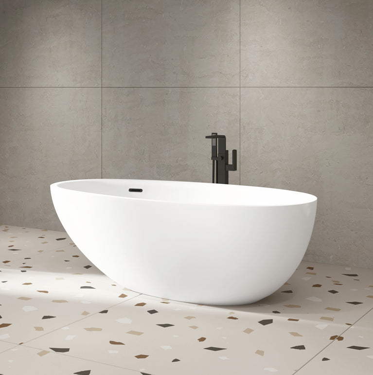 Bain Ultra Essencia 7236 Oval Freestanding 1-Person 55 Gallon 37 Jet Thermomassuer Bathtub with Flat Deck Heated Backrest and Heated Headrest in Black/White - BESSOFN0T-66