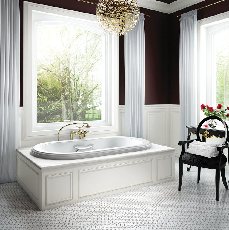 Bain Ultra Elegancia C13 Contour 7236 Oval Drop In 2-Person 52 Gallon Soaker Bathtub with 2" Deck 4 Armrests and 2 Grab Bars in Biscuit - BELSODD0N-02