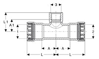 Viega MegaPressG 3/4" x 3/4" x 1/2" Press x Press x Female Tee in Carbon Steel, Zinc-Nickel Coating - 25406