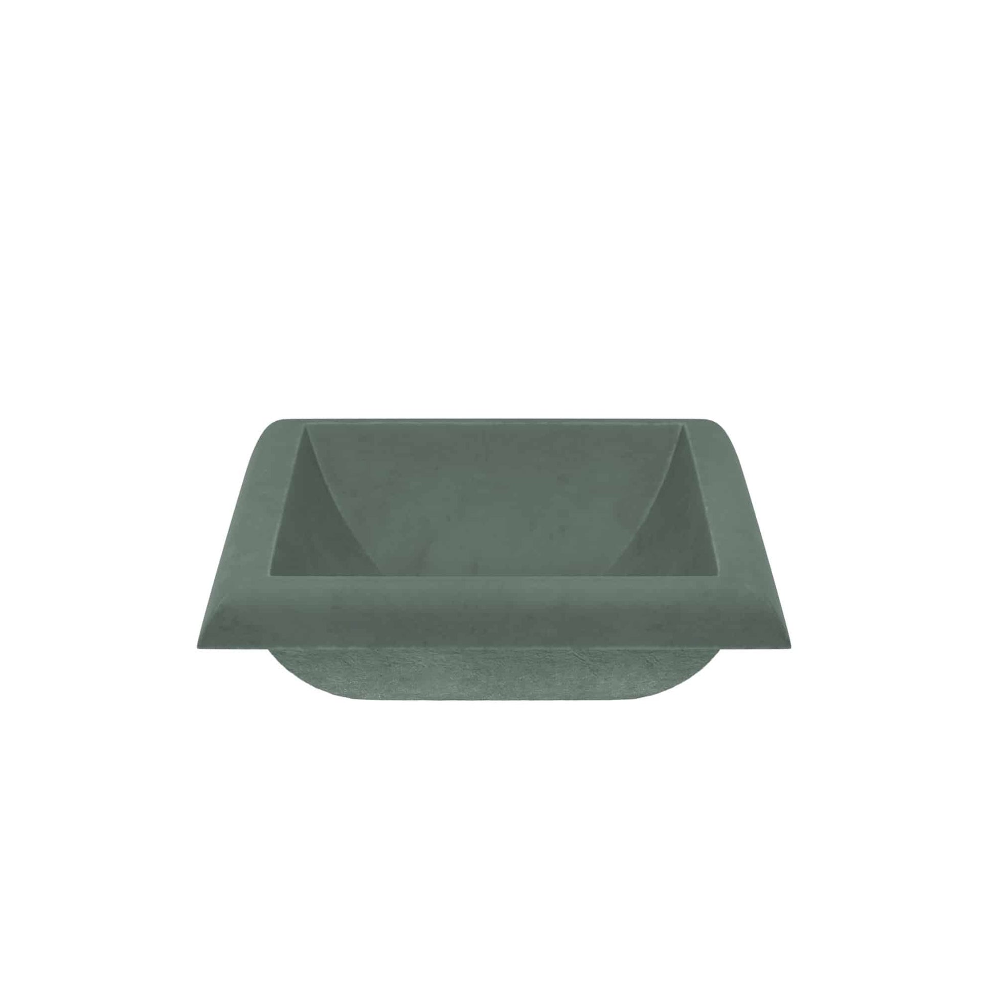 Forest green rectangular bathroom sink with angled rim and tapered interior basin.