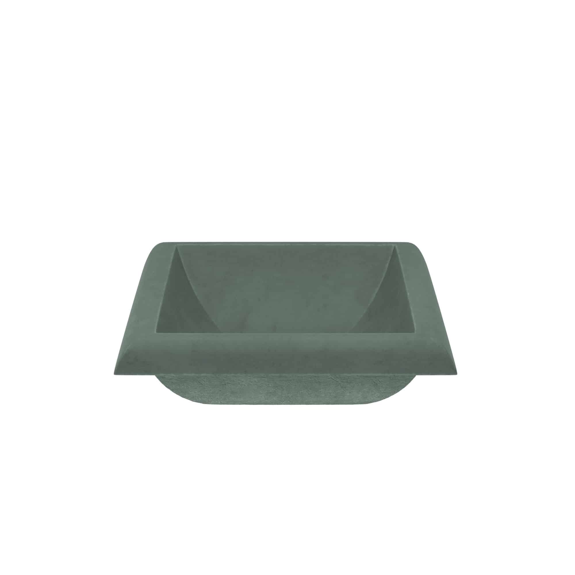 Forest green rectangular bathroom sink with angled rim and tapered interior basin.