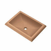 Terracotta rectangular undermount sink with single drain hole and beveled rim edges.