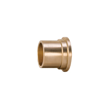 Brass sweat fitting with grooved ridges on one end, 1/2" diameter cylindrical connector.
