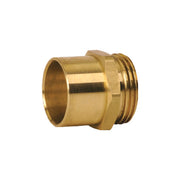 Brass adapter connector with threaded male end and smooth socket end for plumbing installation.