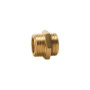 Brass adapter with threaded BSP connection on left side and NPT male threads on right side.