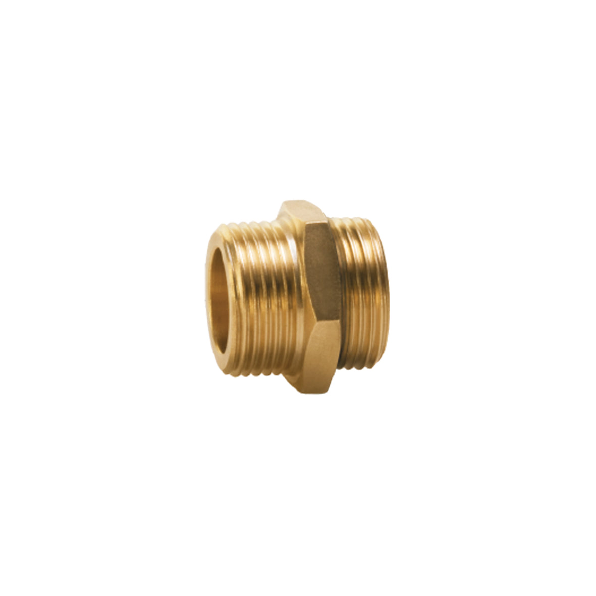 Brass adapter with threaded BSP connection on left side and NPT male threads on right side.