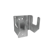 Metal support bracket with two mounting holes and a U-shaped cradle for securing 2" union connections.