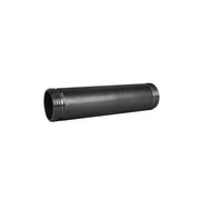 Black cylindrical metal spool with threaded ends for 1-1/2" pressure relief valve cartridge.