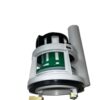 White and black cylindrical toilet seat lid mechanism with green electronic components visible.