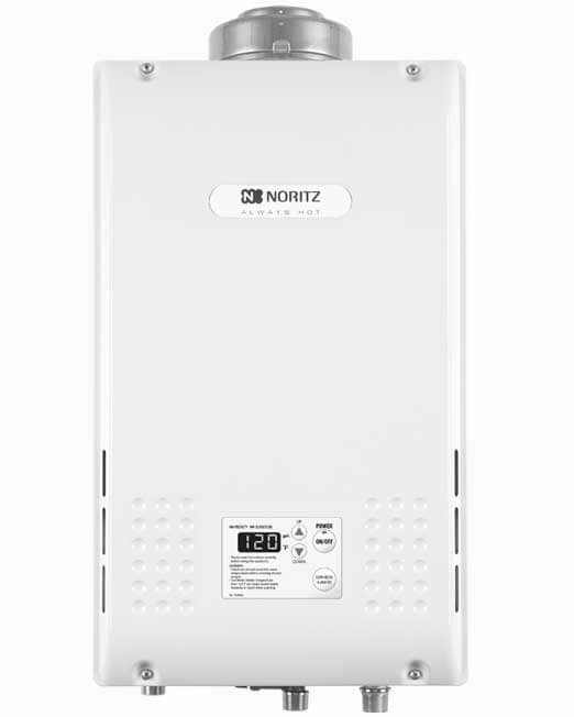 Noritz BNR98DVCLP 9.8 GPM 199900 BTU 120 Volt Residential Liquid Propane Tankless Water Heater with Horizontal Vent Kit and Isolation Valve