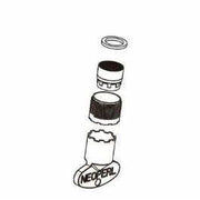 Exploded view of faucet aerator components stacked vertically showing internal parts and filter screen.