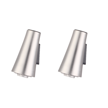 Two brushed nickel pull-down kitchen faucet spray heads with single handles and angled nozzles.