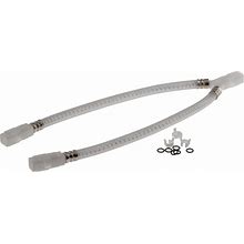 Spotshield brushed nickel flexible hose with metal connectors and mounting hardware.