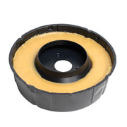 Jumbo wax ring with black plastic collar and yellow wax seal for toilet base installation.