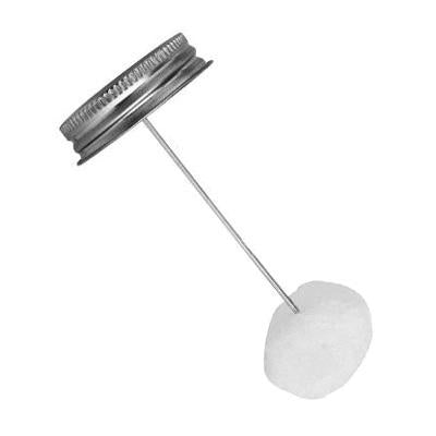 Metal dauber applicator with threaded cap and white absorbent ball tip on long handle.