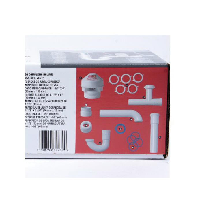 Oatey 39239 1.5" 6 DFU AAV Installation Kit 1-1/2" P-trap, 6" extension tube, PVC threaded adapter & deep box flange