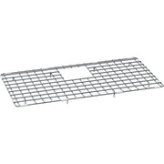 Stainless steel grid bottom sink accessory with rectangular grid pattern and small feet.