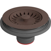 Mocha-colored strainer basket with slotted design and center post, featuring gray threaded base with red seal ring.