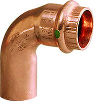 Copper 90-degree street elbow with press fitting connection and threaded female adapter end.
