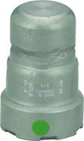 Viega MegaPress 1-1/4" carbon steel press end cap with zinc-nickel coating and green indicator dot.