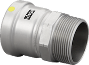 Silver metal press adapter with threaded male end and yellow marking band on end.
