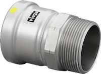 Silver metal press adapter with threaded male end and yellow marking band on end.