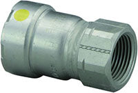 Carbon steel press adapter with zinc-nickel coating, cylindrical press end and female threaded end.