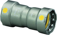 Viega MegaPressG 3/4" press coupling with stop in carbon steel with zinc-nickel coating.