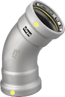 Viega MegaPressG 2 press 45-degree elbow fitting in carbon steel with zinc-nickel coating.