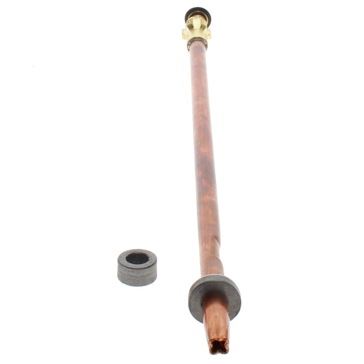 Copper stem assembly with brass valve top and black rubber seal, includes separate metal ferrule washer.