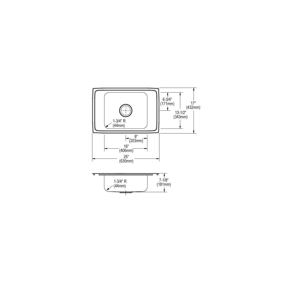 Elkay Celebrity Stainless Steel 25" x 17" x 7-1/8", 2LM-Hole Single Bowl Drop-in Classroom Sink