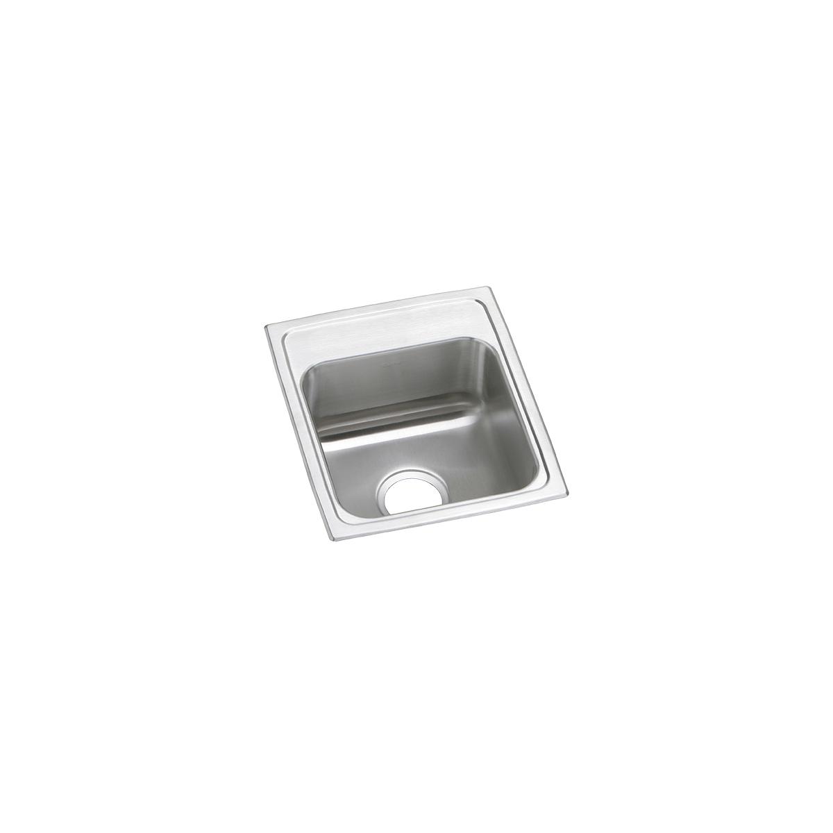 Stainless steel single bowl drop-in bar sink with drain hole and rim, viewed from above at an angle.